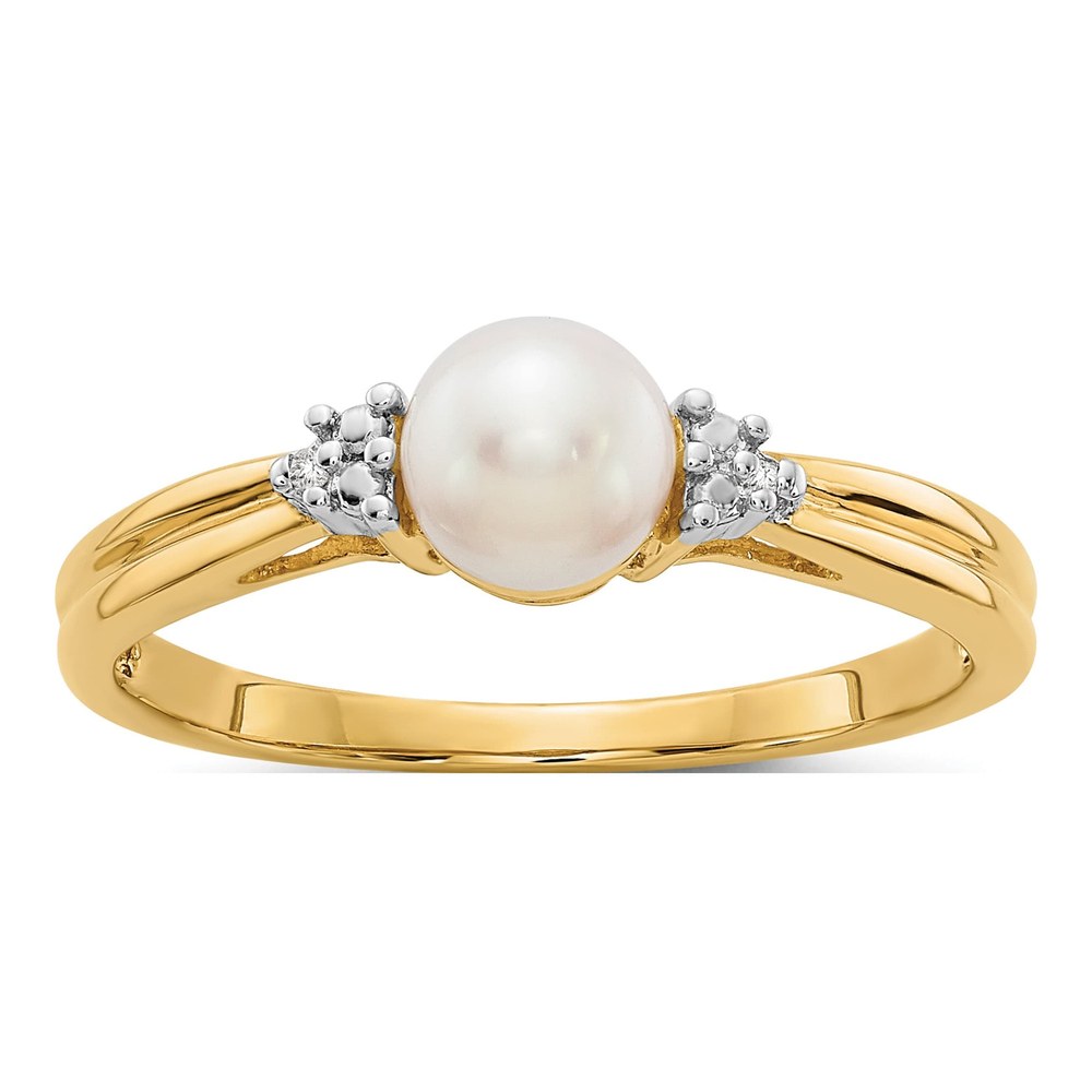 14K Yellow Gold Pearl & Diamond Ring