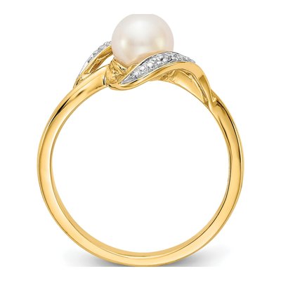 14K Yellow Gold Freshwater Cultured Pearl & Diamond Bypass Ring – view 2