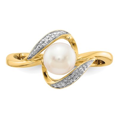 14K Yellow Gold Freshwater Cultured Pearl & Diamond Bypass Ring – view 5