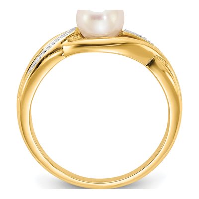 14K Yellow Gold Freshwater Cultured Pearl & Diamond Ring – view 2