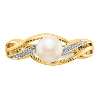 14K Yellow Gold Freshwater Cultured Pearl & Diamond Ring – view 5