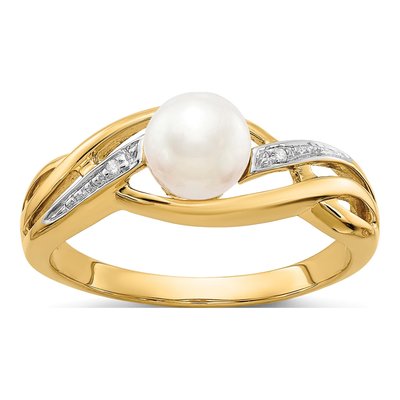 14K Yellow Gold Freshwater Cultured Pearl & Diamond Ring