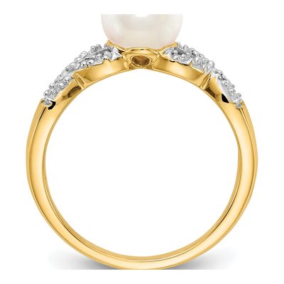 14K Yellow Gold Freshwater Cultured Pearl & Diamond Ring – view 2