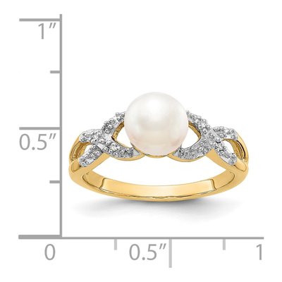 14K Yellow Gold Freshwater Cultured Pearl & Diamond Ring – view 3