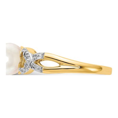 14K Yellow Gold Freshwater Cultured Pearl & Diamond Ring – view 4