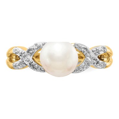 14K Yellow Gold Freshwater Cultured Pearl & Diamond Ring – view 5