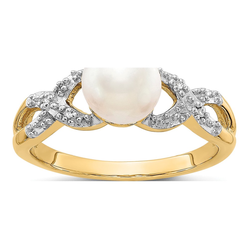 14K Yellow Gold Freshwater Cultured Pearl & Diamond Ring