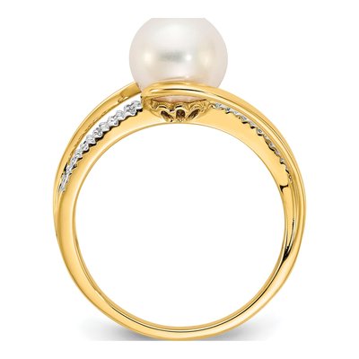 14K Yellow Gold Freshwater Cultured Pearl & Diamond Ring – view 2