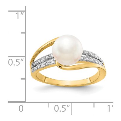 14K Yellow Gold Freshwater Cultured Pearl & Diamond Ring – view 3