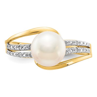 14K Yellow Gold Freshwater Cultured Pearl & Diamond Ring – view 5