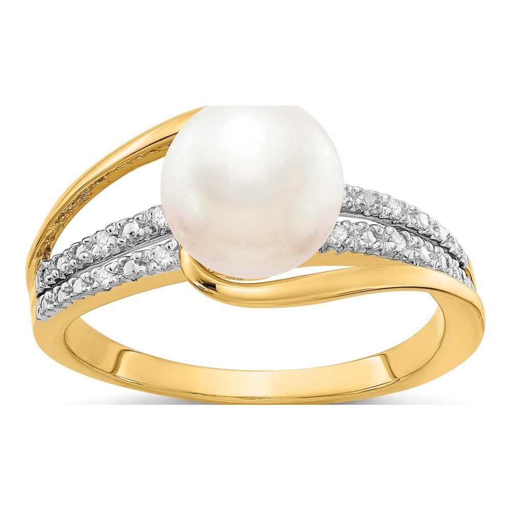 14K Yellow Gold Pearl & Diamond Ring