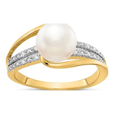 14K Yellow Gold Freshwater Cultured Pearl & Diamond Ring