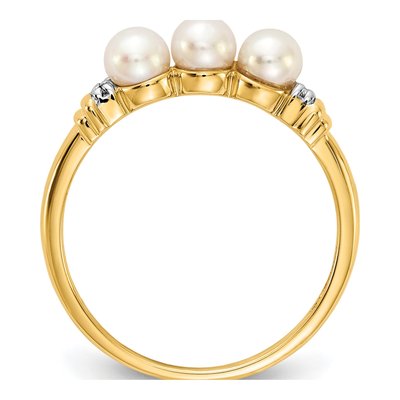 14K Yellow Gold Freshwater Cultured Pearl & Diamond 3-Pearl Ring – view 2