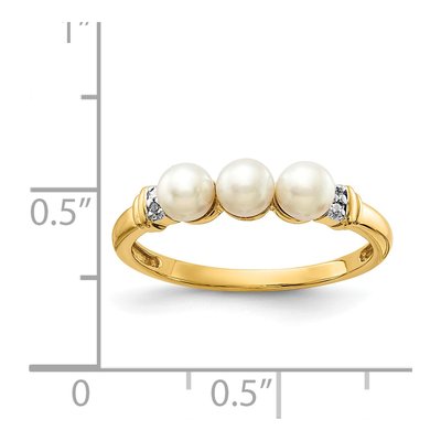 14K Yellow Gold Freshwater Cultured Pearl & Diamond 3-Pearl Ring – view 3