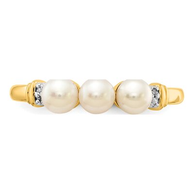14K Yellow Gold Freshwater Cultured Pearl & Diamond 3-Pearl Ring – view 5