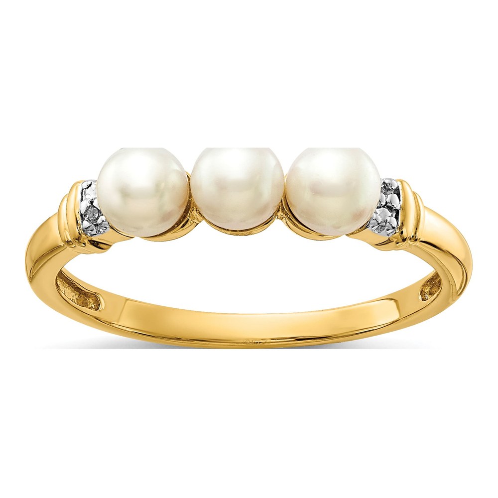 14K Yellow Gold Freshwater Cultured Pearl & Diamond 3-Pearl Ring