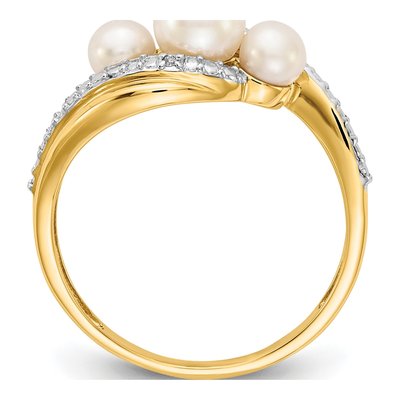 14K Yellow Gold Freshwater Cultured Pearl & Diamond Bypass Ring – view 2