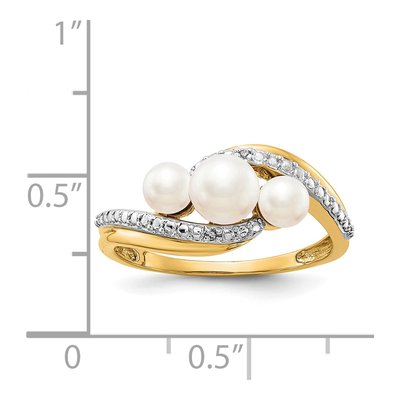 14K Yellow Gold Freshwater Cultured Pearl & Diamond Bypass Ring – view 3
