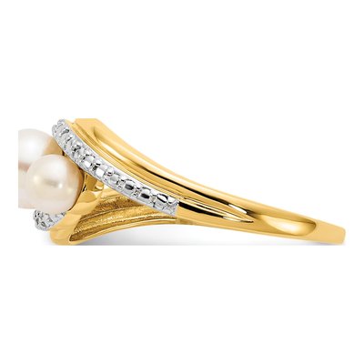 14K Yellow Gold Freshwater Cultured Pearl & Diamond Bypass Ring – view 4