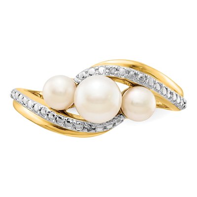 14K Yellow Gold Freshwater Cultured Pearl & Diamond Bypass Ring – view 5