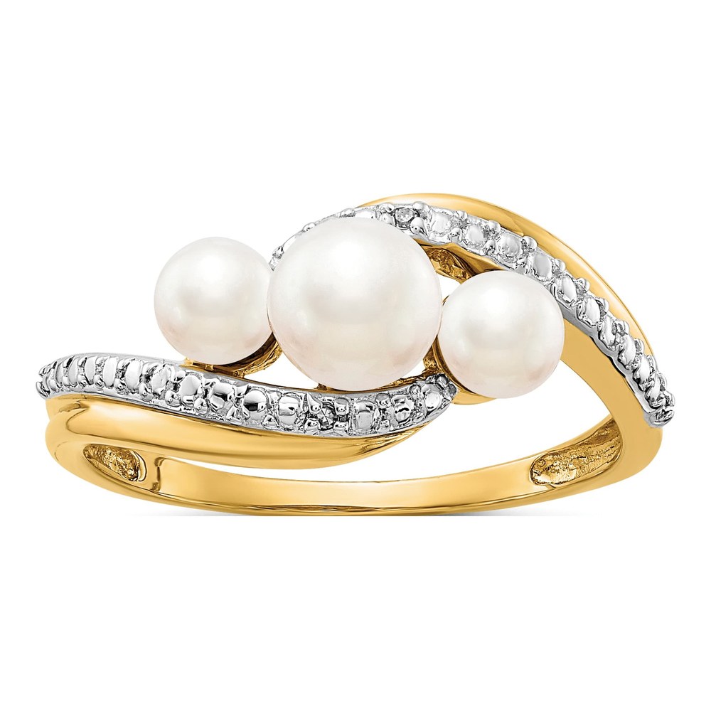 14K Yellow Gold Freshwater Cultured Pearl & Diamond Bypass Ring