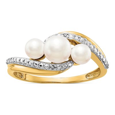 14K Yellow Gold Freshwater Cultured Pearl & Diamond Bypass Ring