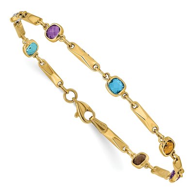 14K Yellow Gold Sky Blue Topaz & Smoky Quartz Rainbow Bracelet – view 4