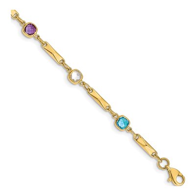 14K Yellow Gold Sky Blue Topaz & Smoky Quartz Rainbow Bracelet