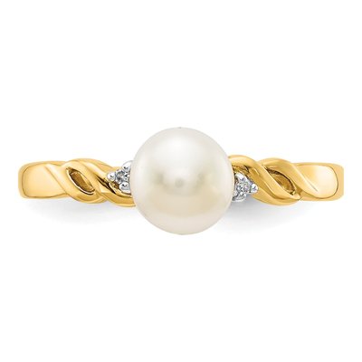 14K Yellow Gold Freshwater Cultured Pearl & Diamond Twist Ring – view 5