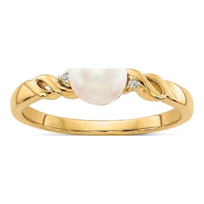 14K Yellow Gold Freshwater Cultured Pearl & Diamond Twist Ring