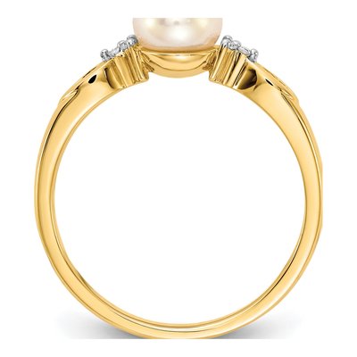 14K Yellow Gold Freshwater Cultured Pearl & Diamond Ring – view 2