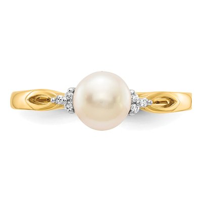 14K Yellow Gold Freshwater Cultured Pearl & Diamond Ring – view 5