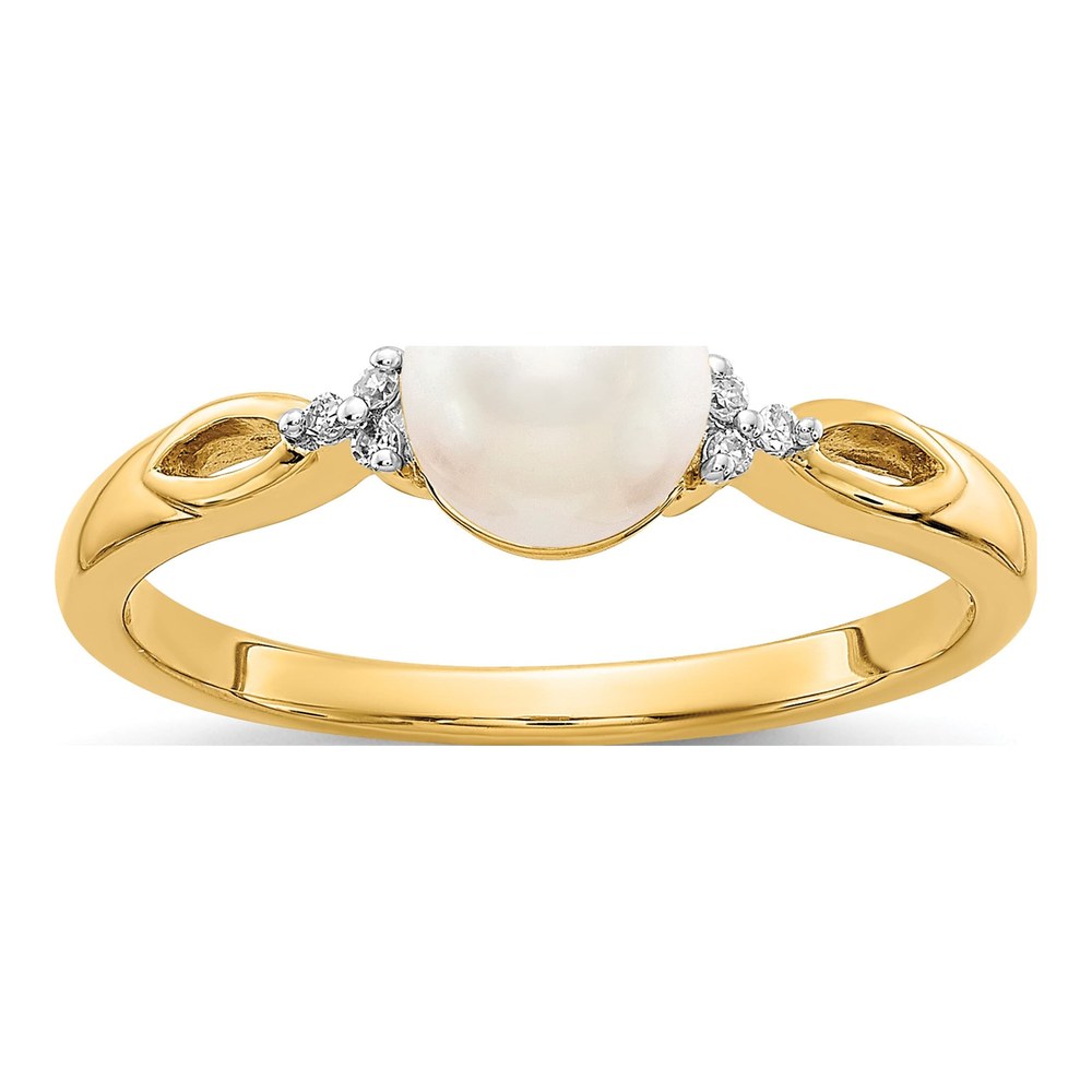 14K Yellow Gold Freshwater Cultured Pearl & Diamond Ring