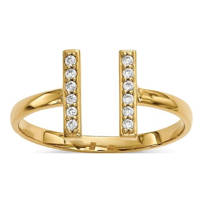 14K Yellow Gold 1/10 ct tw Diamond Double Bar Ring