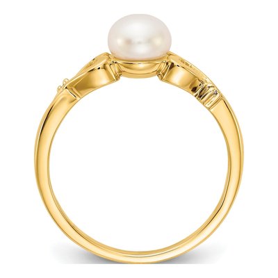 14K Yellow Gold Pearl & Diamond Heart Ring – view 2