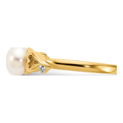 14K Yellow Gold Pearl & Diamond Heart Ring – view 3