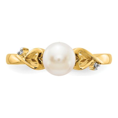 14K Yellow Gold Pearl & Diamond Heart Ring – view 4