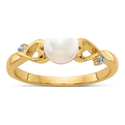 14K Yellow Gold Freshwater Cultured Pearl & Diamond Heart Ring