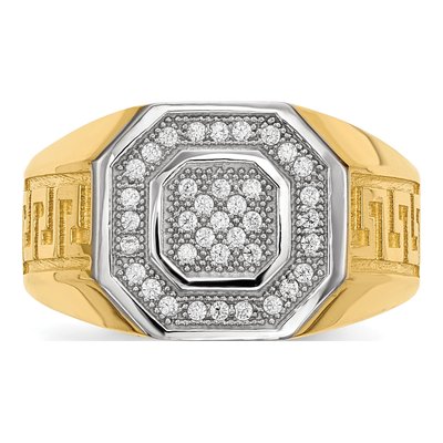 Men's 14K Yellow Gold CZ Greek Key Ring – view 4