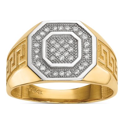 Men's 14K Yellow Gold CZ Greek Key Ring