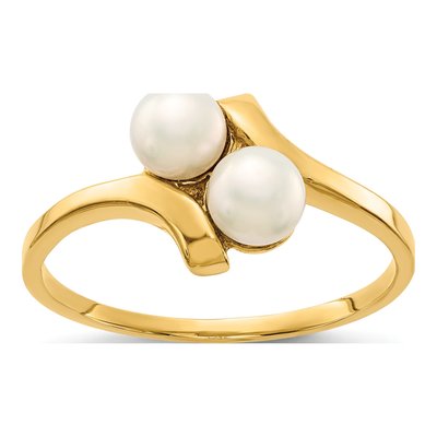 14K Yellow Gold Freshwater Cultured Pearl Bypass Ring