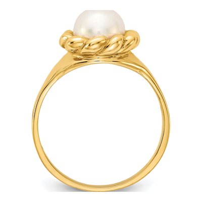 14K Yellow Gold Freshwater Cultured Pearl Button Ring – view 2