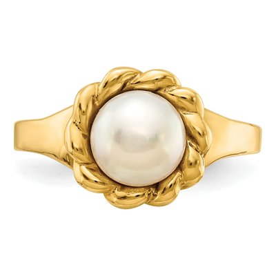 14K Yellow Gold Freshwater Cultured Pearl Button Ring – view 5