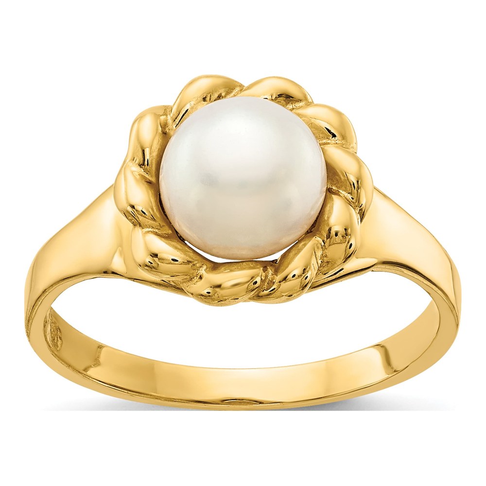 14K Yellow Gold Freshwater Cultured Pearl Button Ring