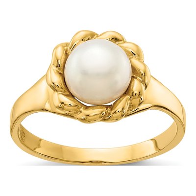 14K Yellow Gold Freshwater Cultured Pearl Button Ring