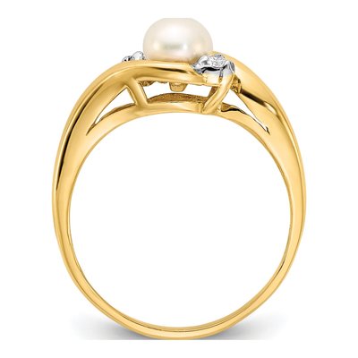 14K Yellow Gold Freshwater Cultured Pearl & Diamond Bypass Ring – view 2