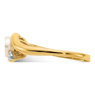 14K Yellow Gold Freshwater Cultured Pearl & Diamond Bypass Ring – view 3