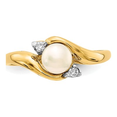 14K Yellow Gold Freshwater Cultured Pearl & Diamond Bypass Ring – view 4