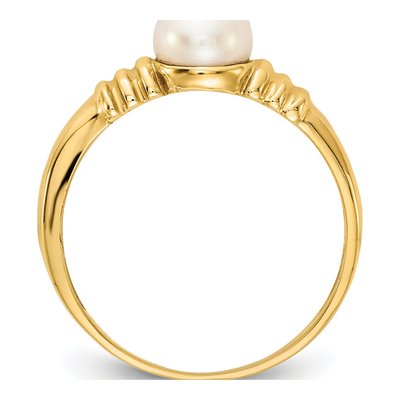 14K Yellow Gold Freshwater Cultured Pearl Button Ring – view 2