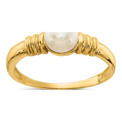 14K Yellow Gold Freshwater Cultured Pearl Button Ring